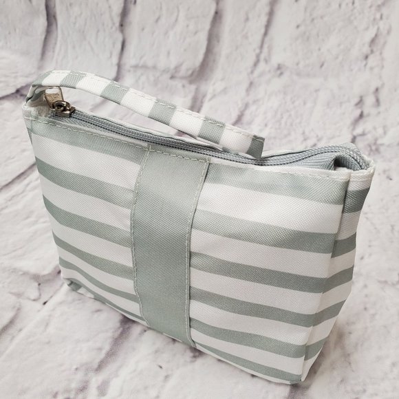 Travel bag Green & White Stripe with Wristlet - Picture 1 of 3